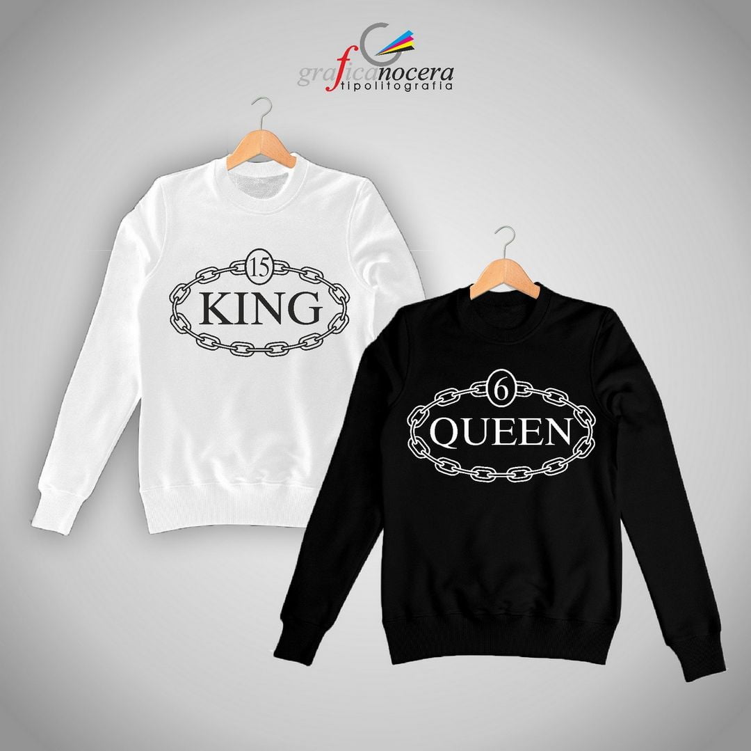 Coppia felpe King/Queen "catena" con numero a scelta