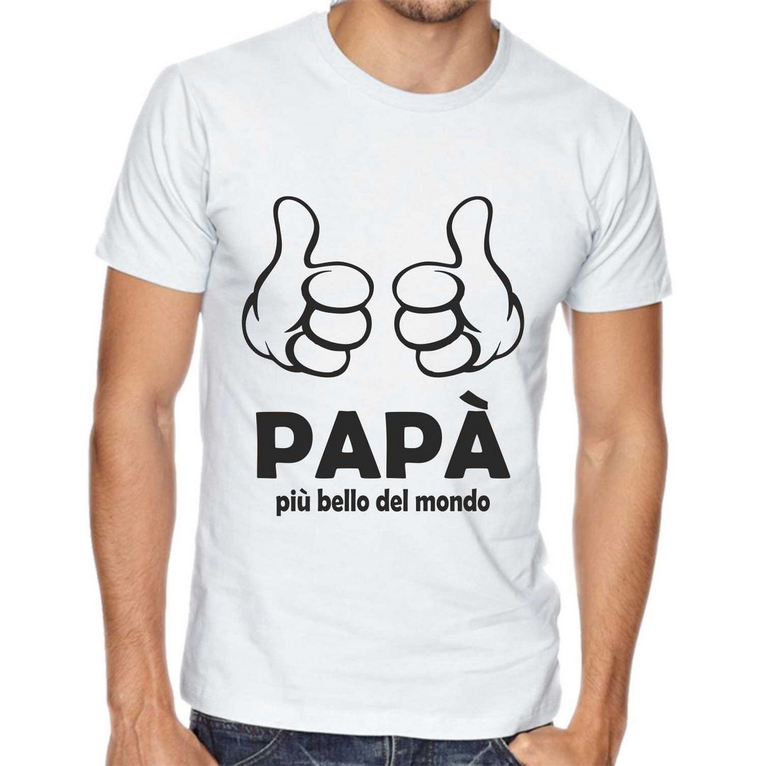 Maglia "PAPA' PIU' BELLO DEL MONDO" tshirt FESTA DEL PAPA' bianca/nera idea regalo