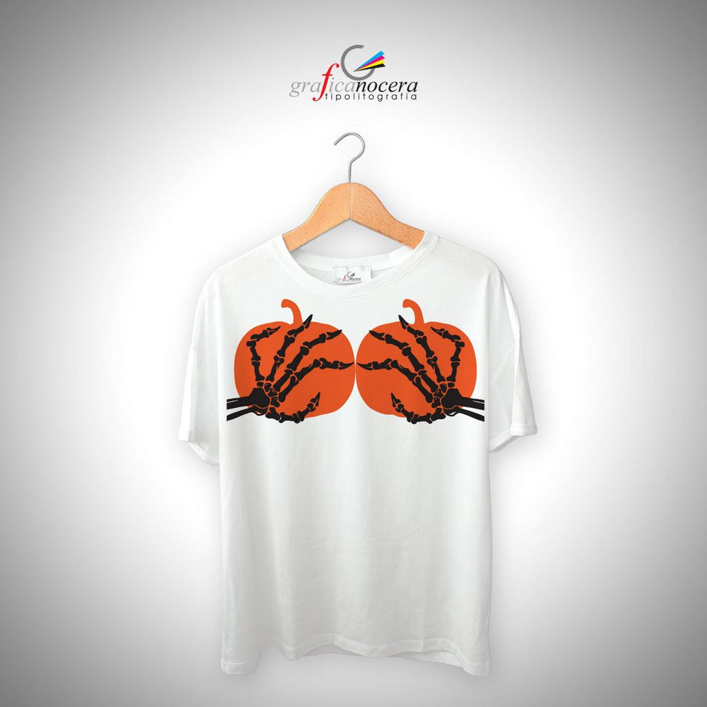 T-Shirt Halloween unisex Mani Scheletro Zucca regalo festa horror party festa streghe