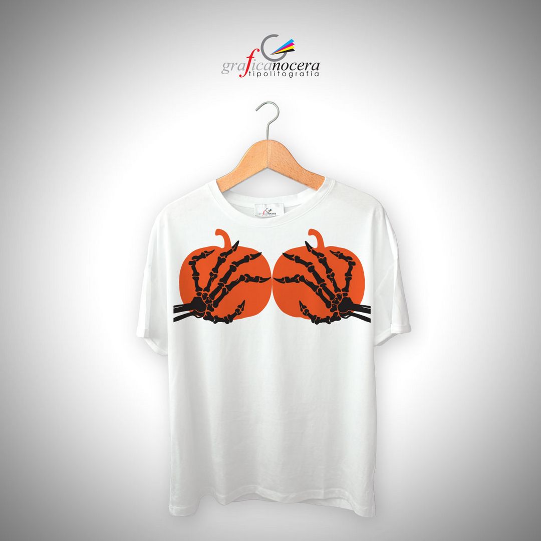 T-Shirt Halloween unisex Mani Scheletro Zucca regalo festa horror party festa streghe