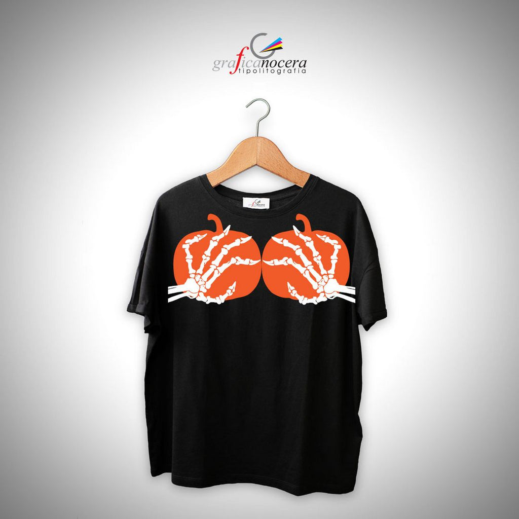 T-Shirt Halloween unisex Mani Scheletro Zucca regalo festa horror party festa streghe