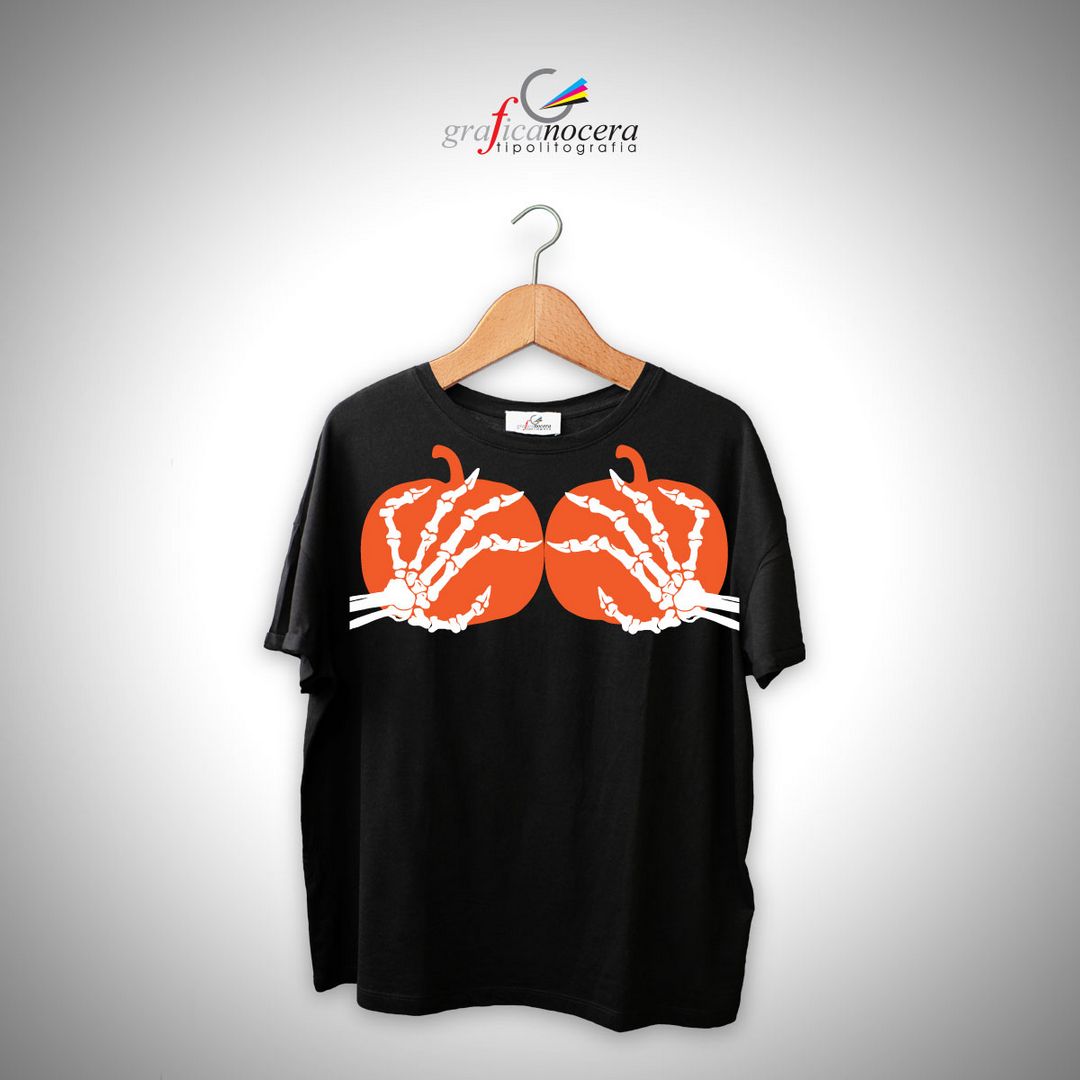 T-Shirt Halloween unisex Mani Scheletro Zucca regalo festa horror party festa streghe