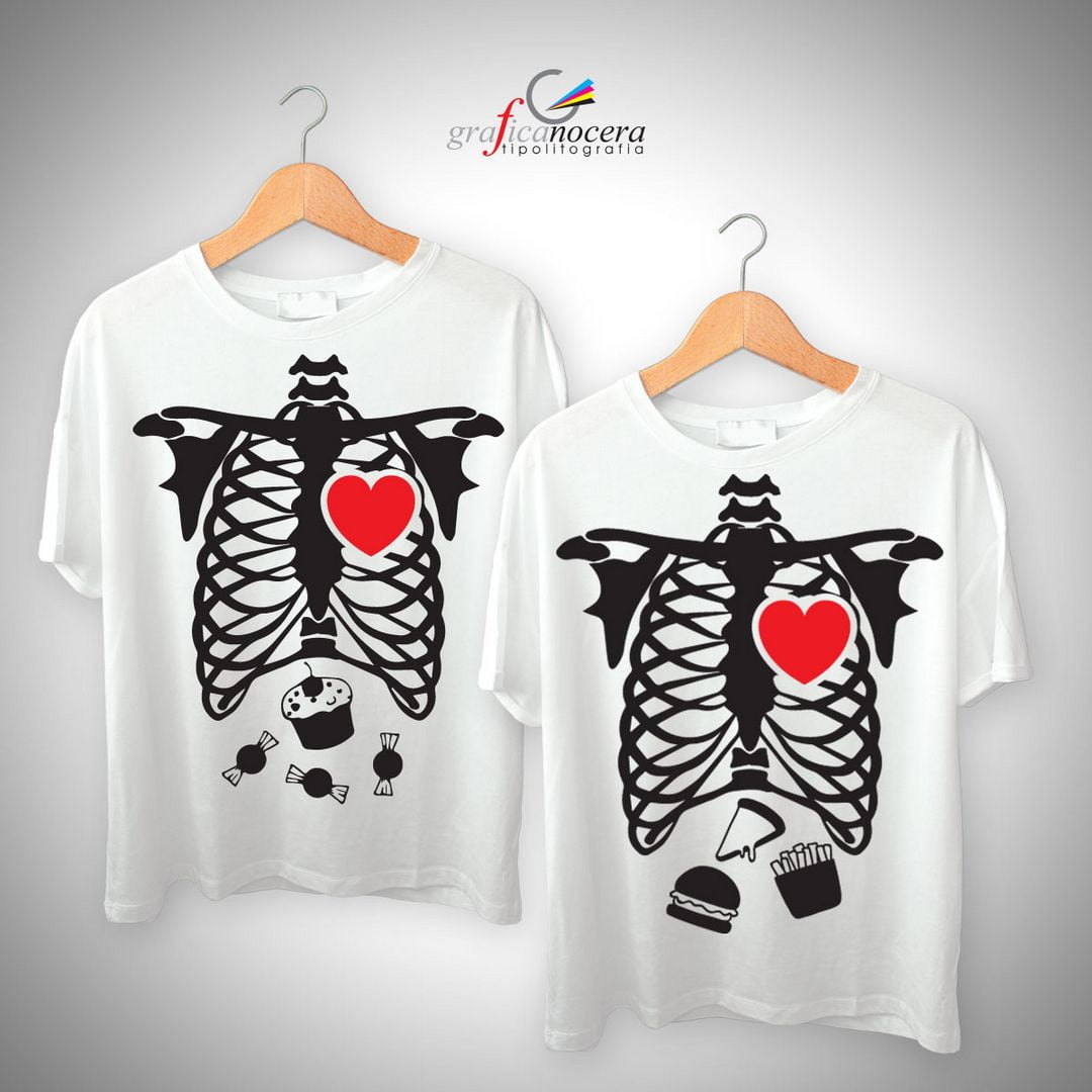 Coppia T-Shirt Scheletro Cibo Halloween