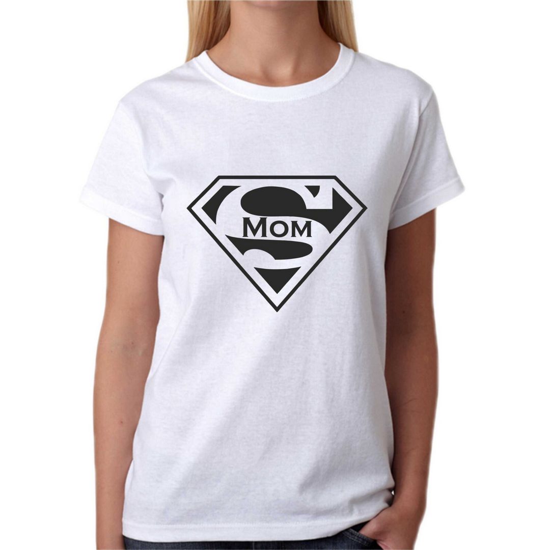 T-shirt SUPER MAN SUPER MOM idea regalo Festa della Mamma