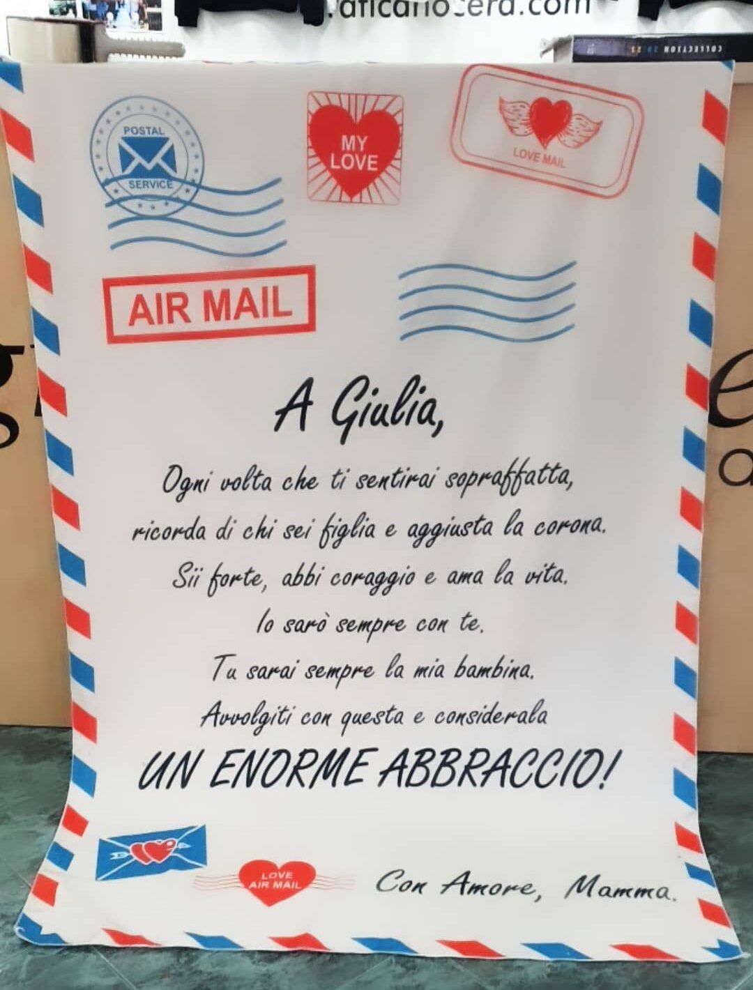 Plaid in Pile personalizzato con Dedica Frase ricorrenza idea regalo