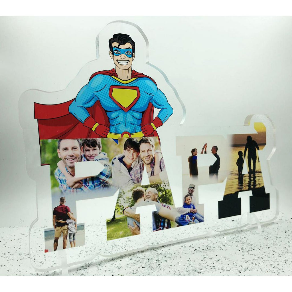 Scritta PAPA' in plexiglass 30cm con le tue FOTO e il SUPER DAD