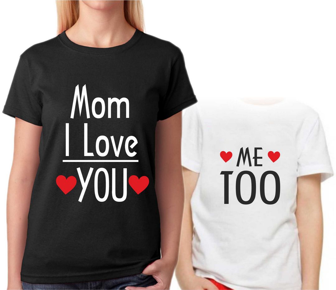 Coppia T-shirt MOM I LOVE YOU ME TOO idea regalo Festa della Mamma
