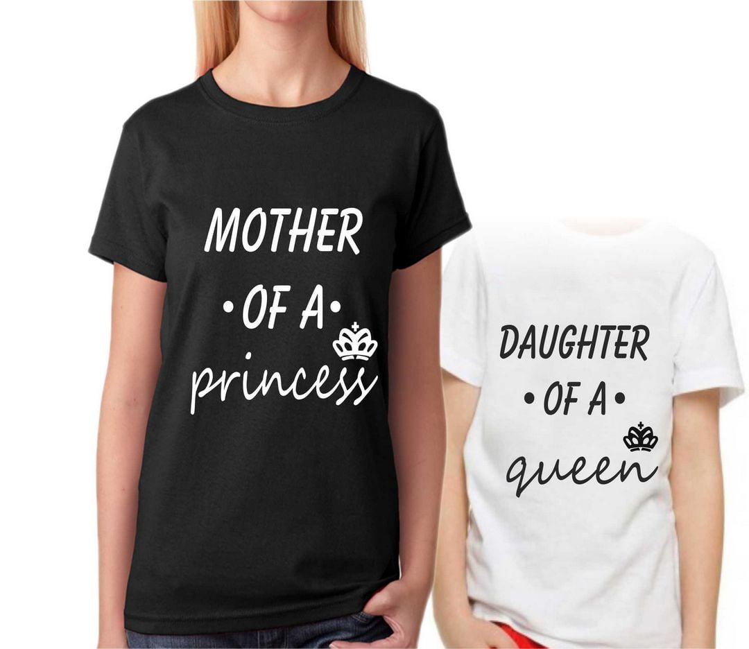 Coppia T-shirt MOTHER OF A PRINCESS DAUGHTER OF A QUEEN idea regalo Festa della Mamma