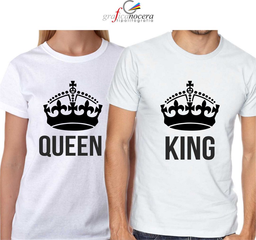 Coppia T-shirt king queen maglia bianche/nere regalo amore coppia love