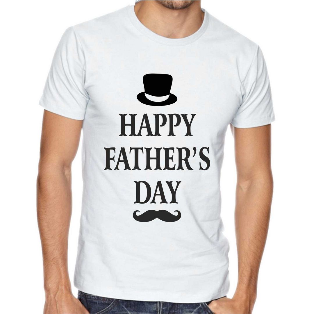 Maglia "HAPPY FATHER'S DAY" tshirt FESTA DEL PAPA' bianca/nera idea regalo baffo/cappello