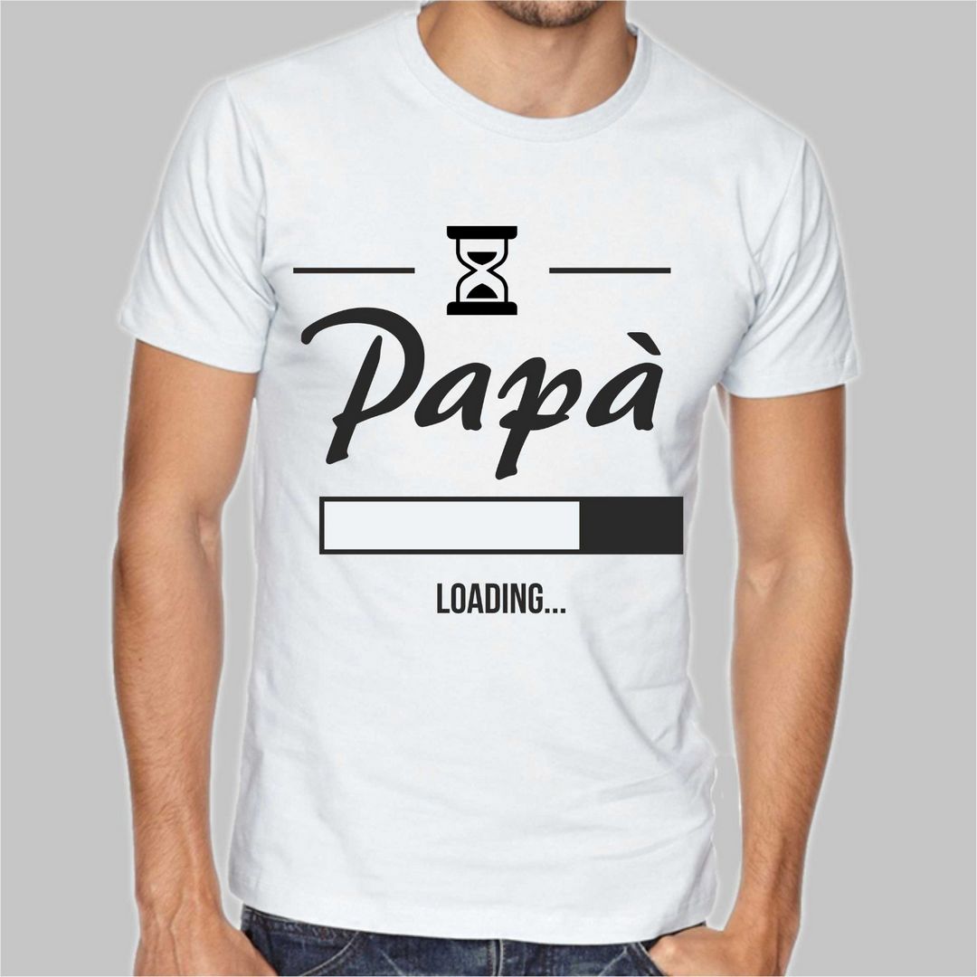 Maglia "PAPA' LOADING" tshirt FESTA DEL PAPA' bianca/nera baby dad