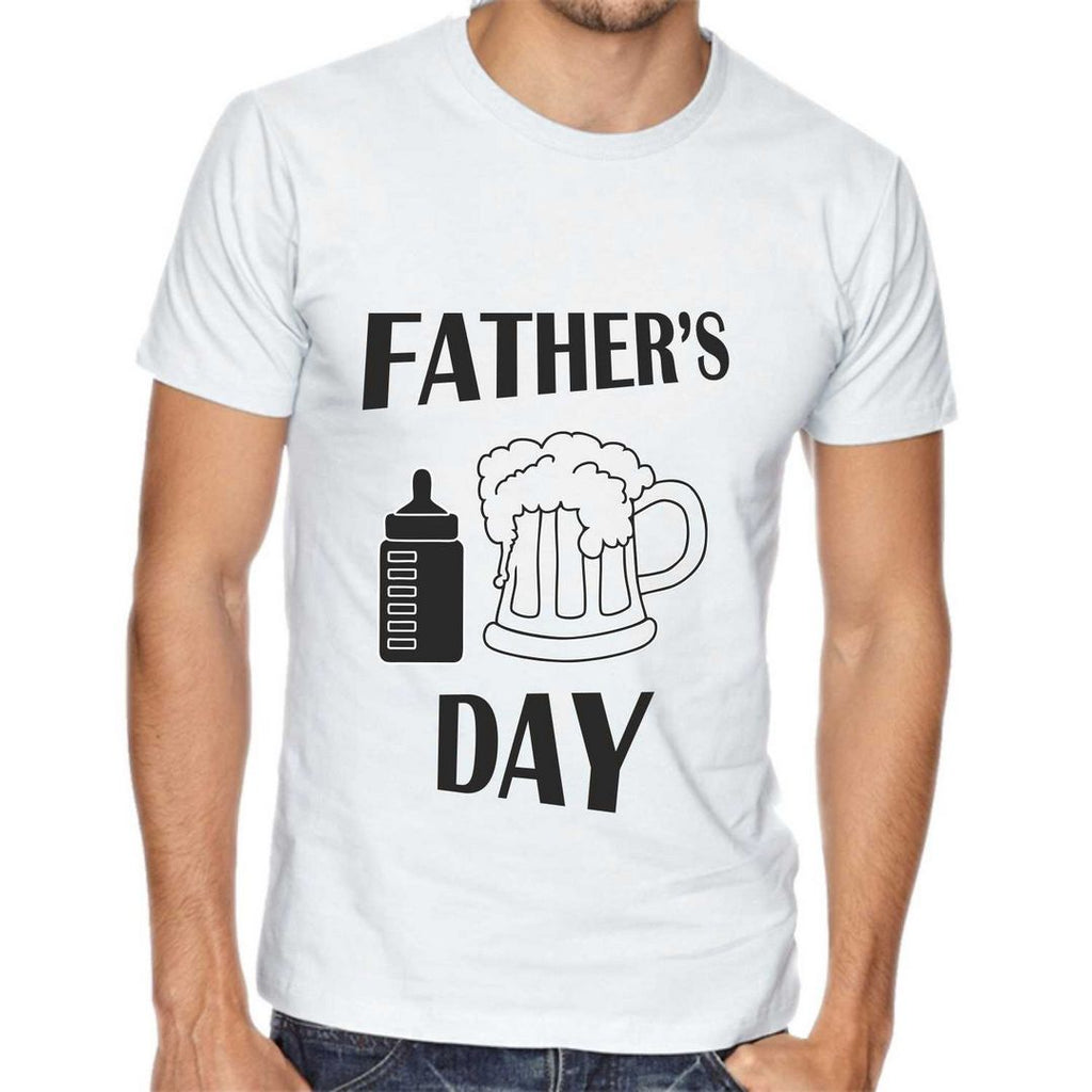 Maglia "FATHER'S DAY" tshirt FESTA DEL PAPA' bianca/nera idea regalo birra/biberon