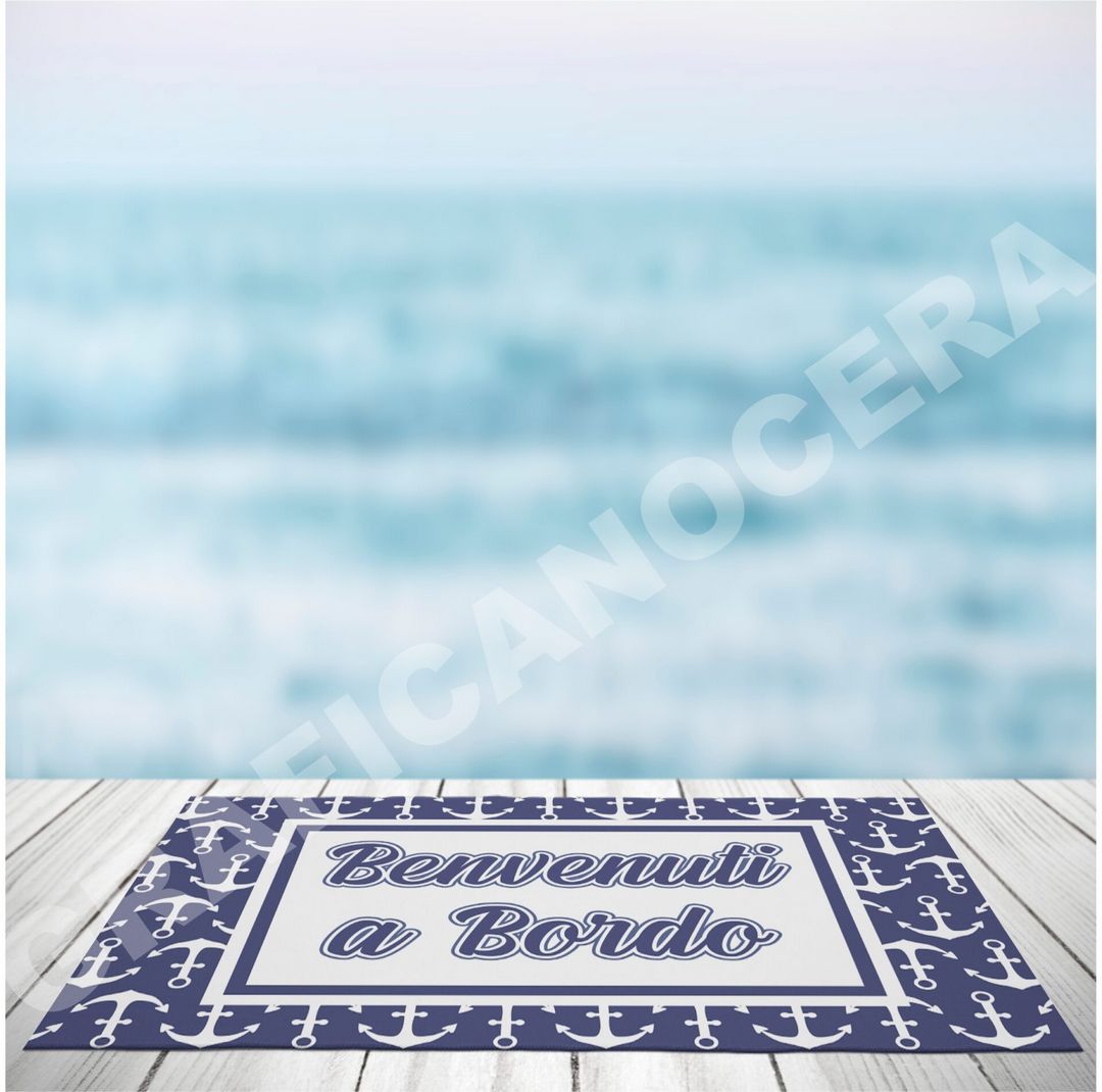 Tappeto varie misure in moquette Benvenuti a Bordo mod. 2 per barche idea regalo estate divertente