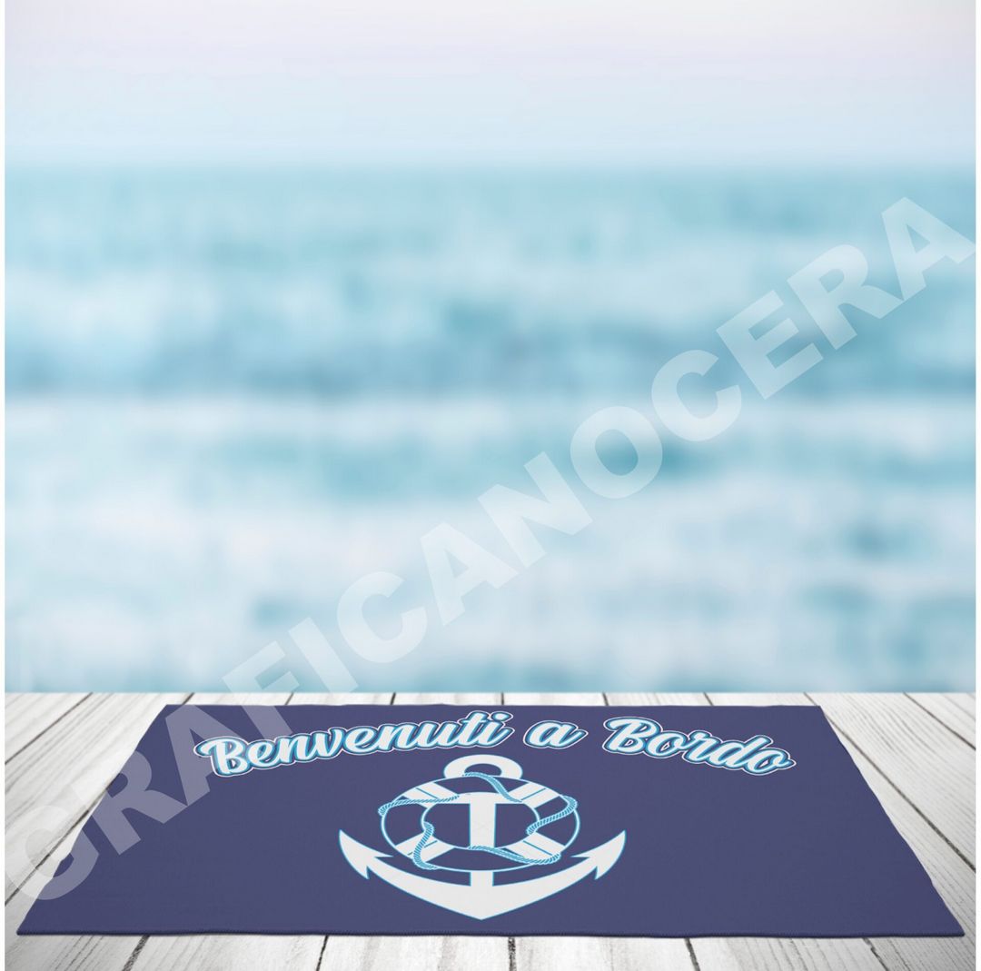Tappeto varie misure in moquette Benvenuti a Bordo mod. 8 per barche idea regalo estate divertente