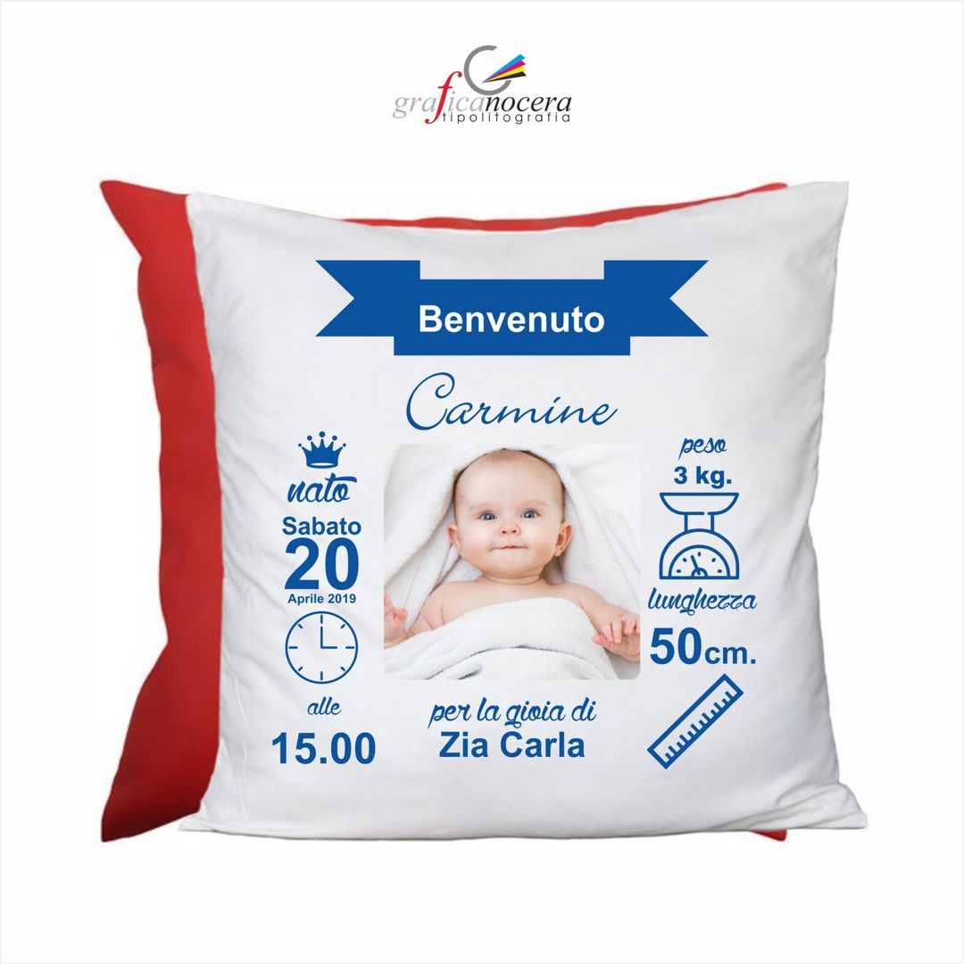 Cuscino quadrato Personalizzato Nascita Bimbo idea regalo