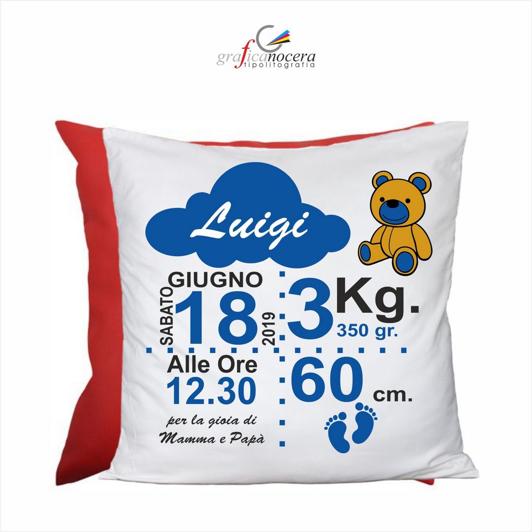 Cuscino quadrato Personalizzato Nascita Celeste idea regalo