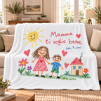 Plaid Personalizzato con Disegno del Bambino – Coperta in Pile con Dedica, Nome e Disegno