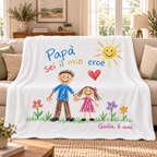 Plaid Personalizzato con Disegno del Bambino – Coperta in Pile con Dedica, Nome e Disegno