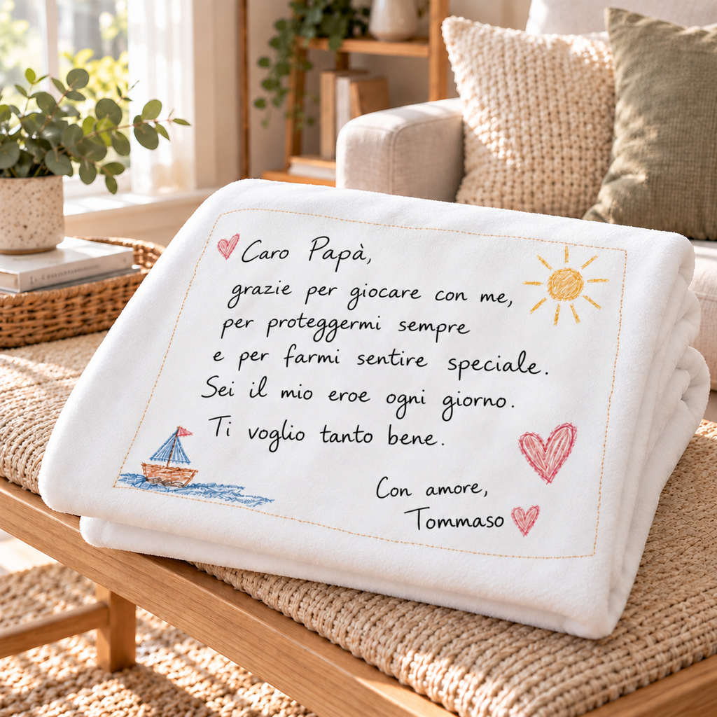 Plaid in Pile Dedica Lettera da parte dei Figli ricorrenza idea regalo per mamma papà