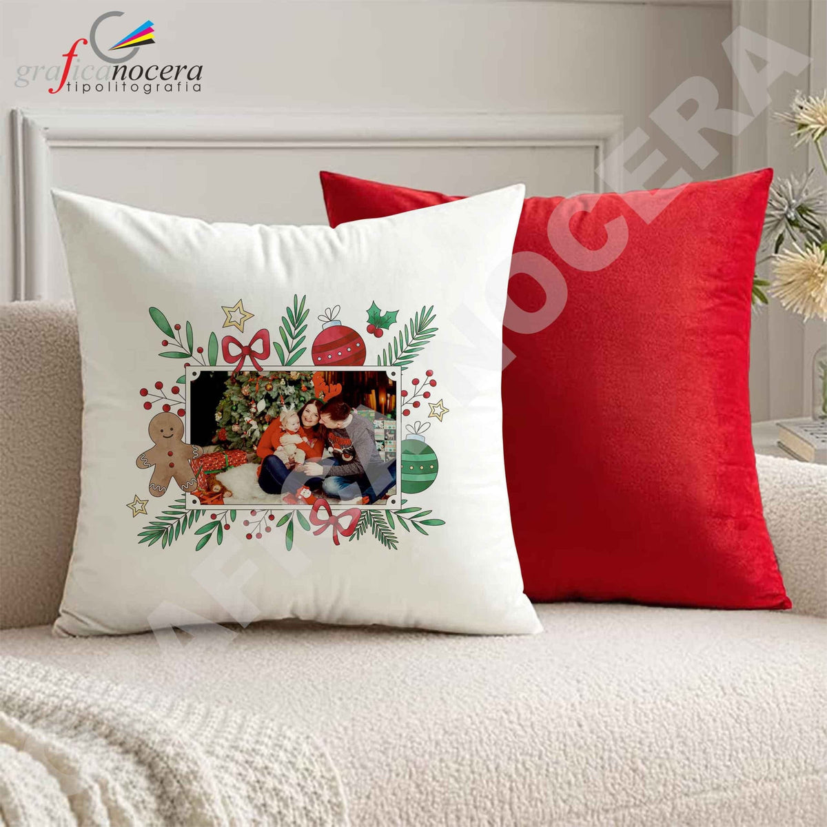Cuscino Quadrato con foto personalizzata natalizio idea regalo Natale famiglia