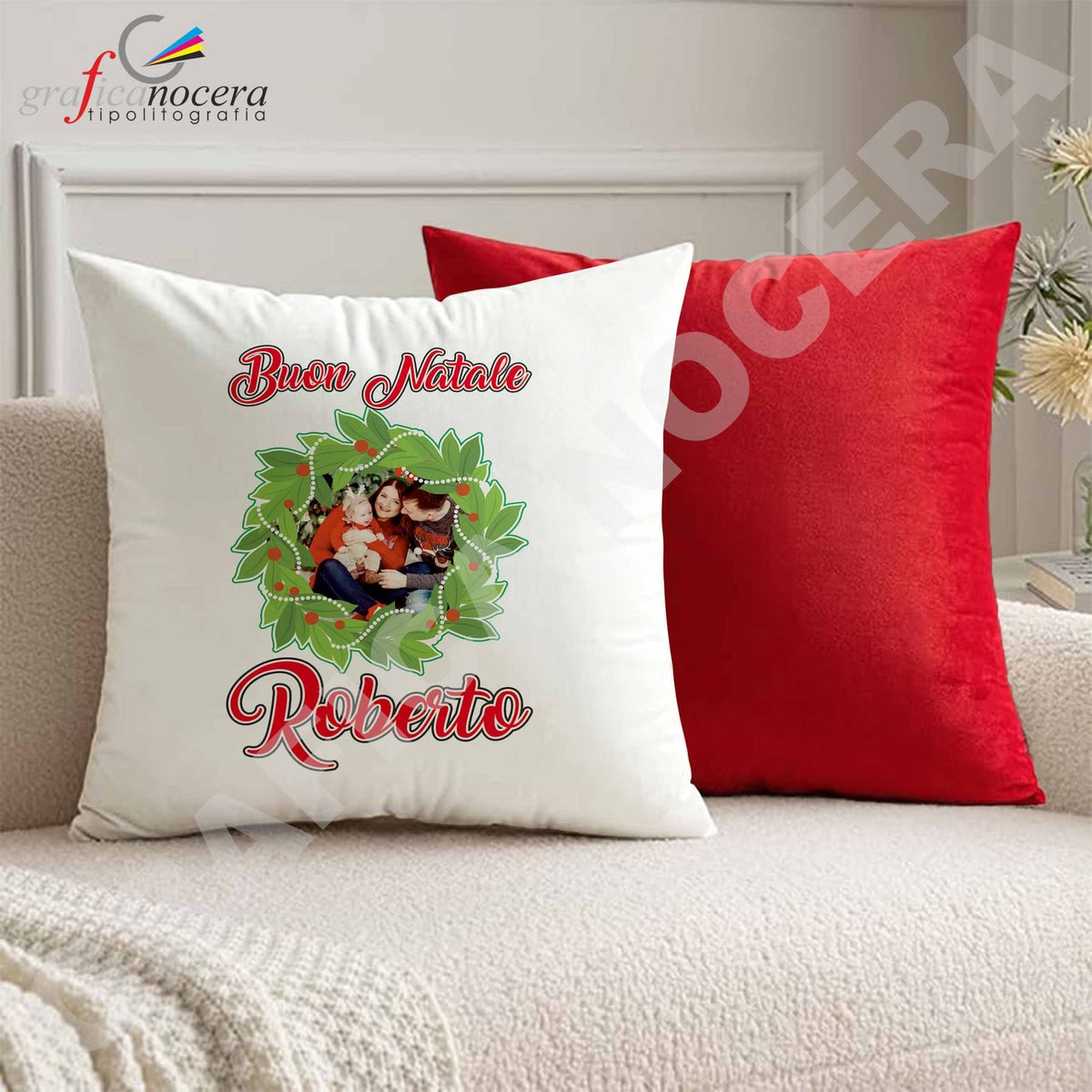 Cuscino Quadrato con foto e nome personalizzato natalizio idea regalo Natale famiglia