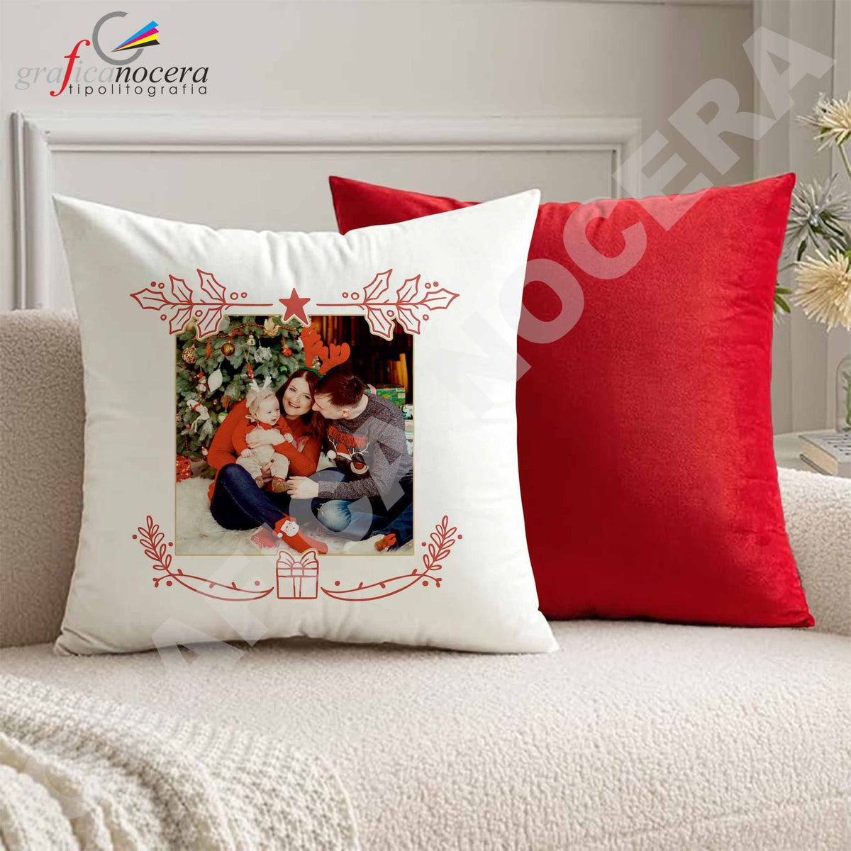 Cuscino Quadrato con foto personalizzata natalizio idea regalo Natale famiglia