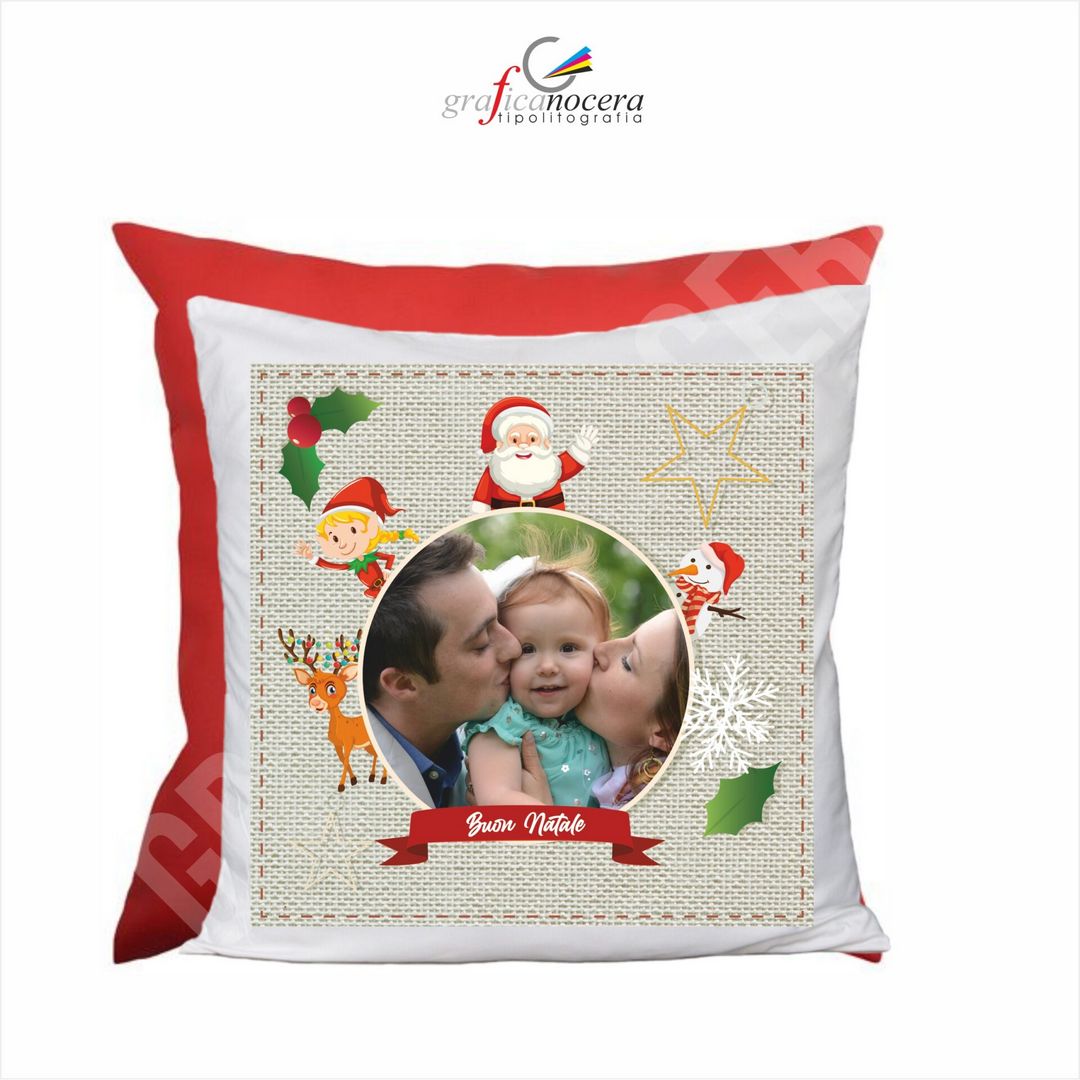 Cuscino Quadrato di Natale Famiglia con foto personalizzata idea regalo natalizia