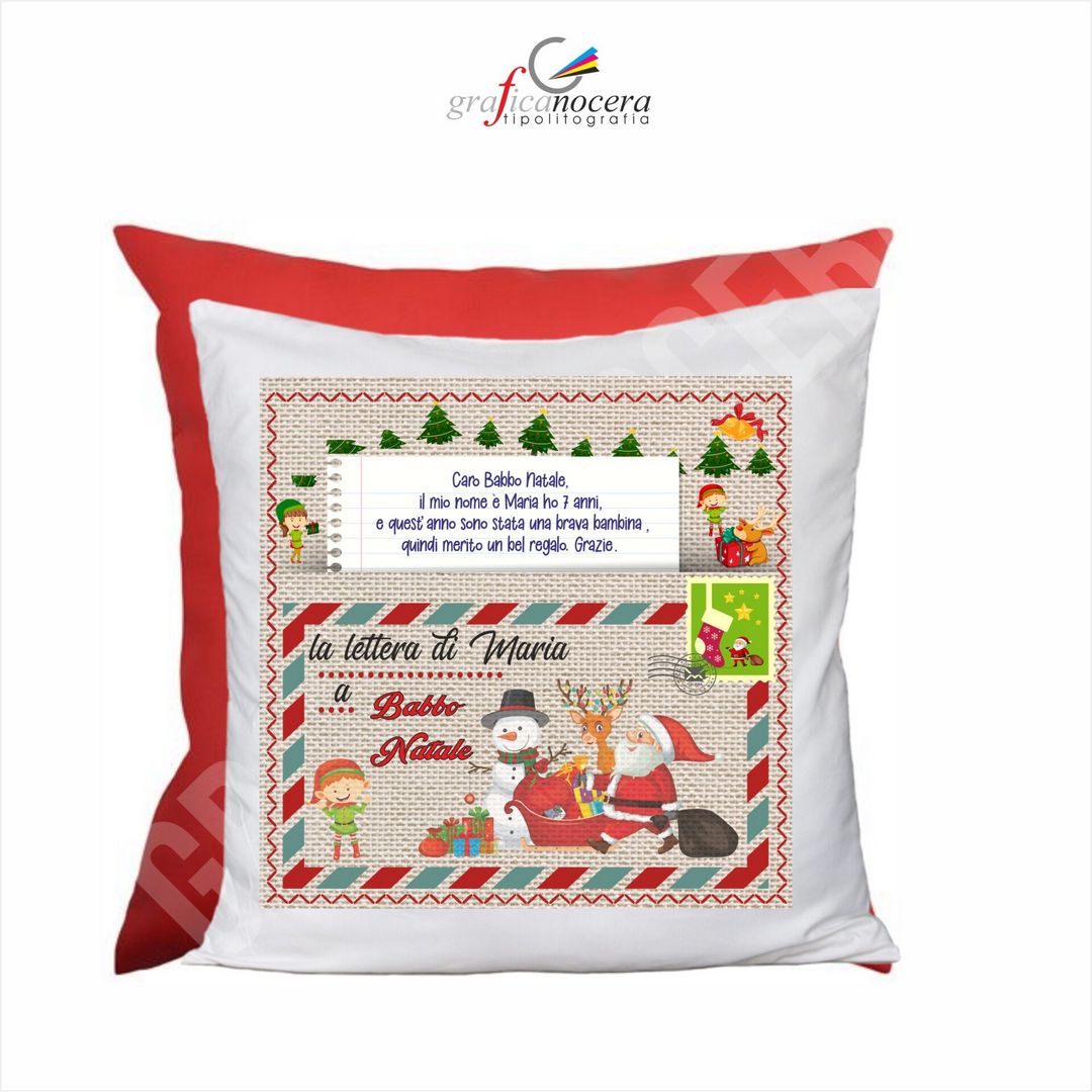 Cuscino Quadrato di Natale Lettera Babbo Natale Bambina Bambino con Nome Personalizzato idea regalo natalizia