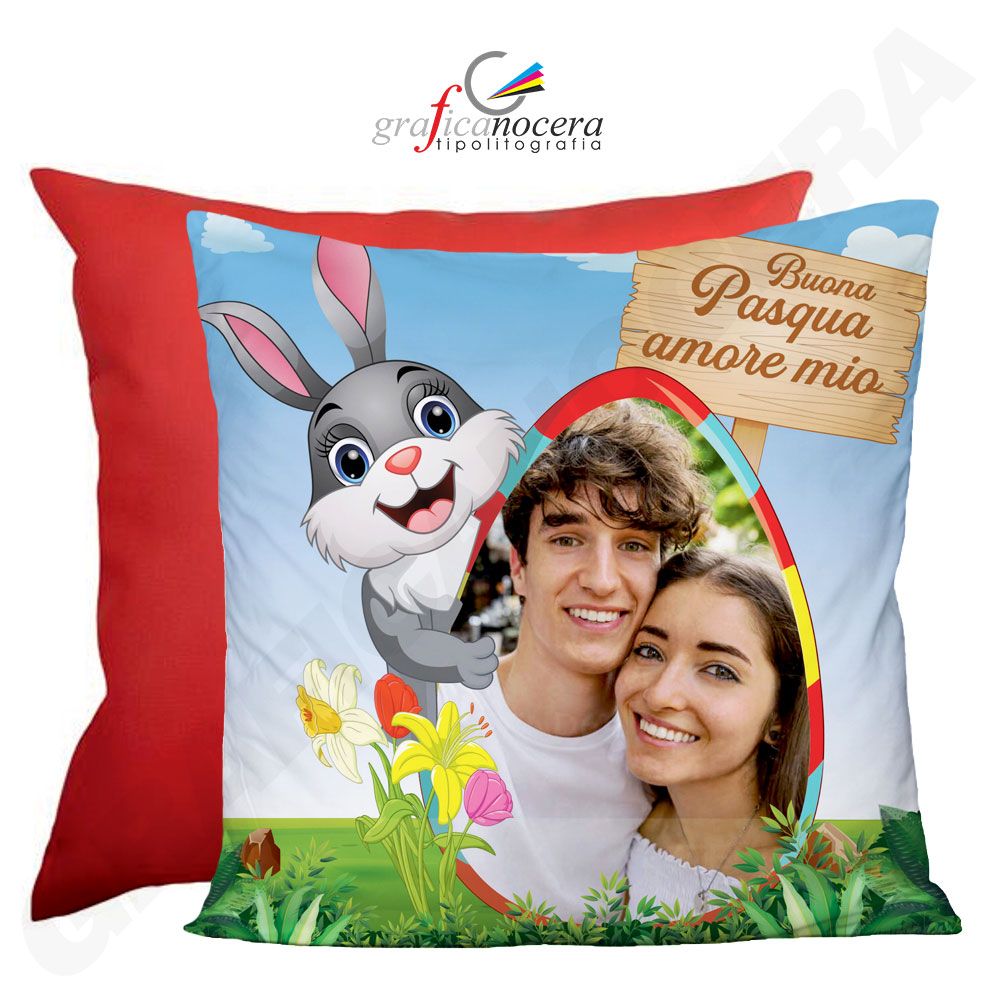 Cuscino Qudrato Pasqua con Foto Personalizzata idea regalo fidanzati coppia amore