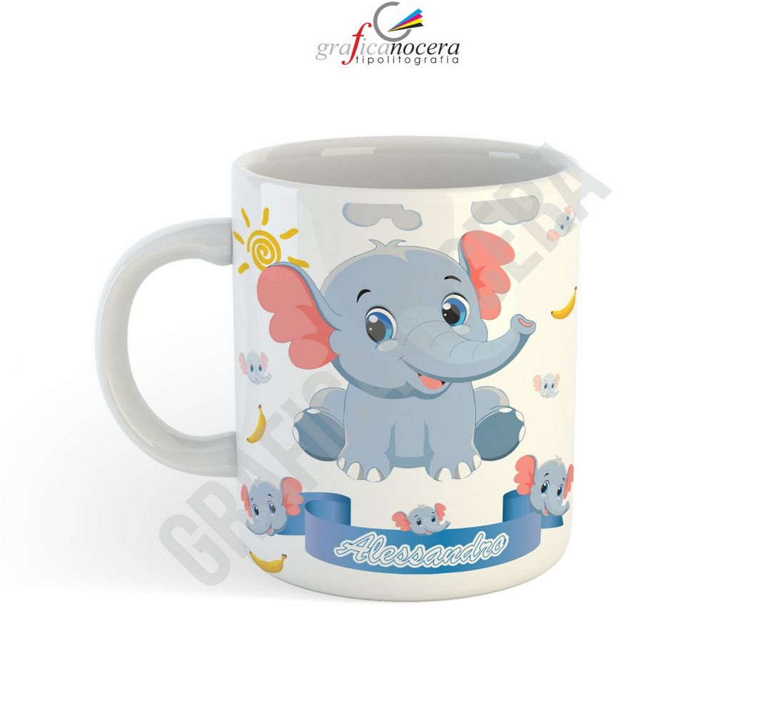 Tazza Mug Elefante personalizzato con nome bambina/o lavabile idea regalo