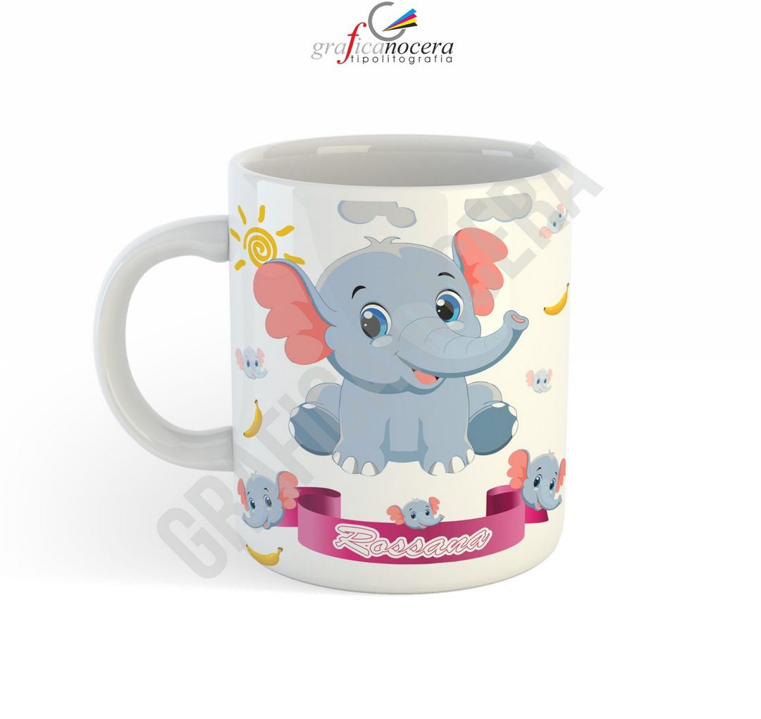 Tazza Mug Elefante personalizzato con nome bambina/o lavabile idea regalo