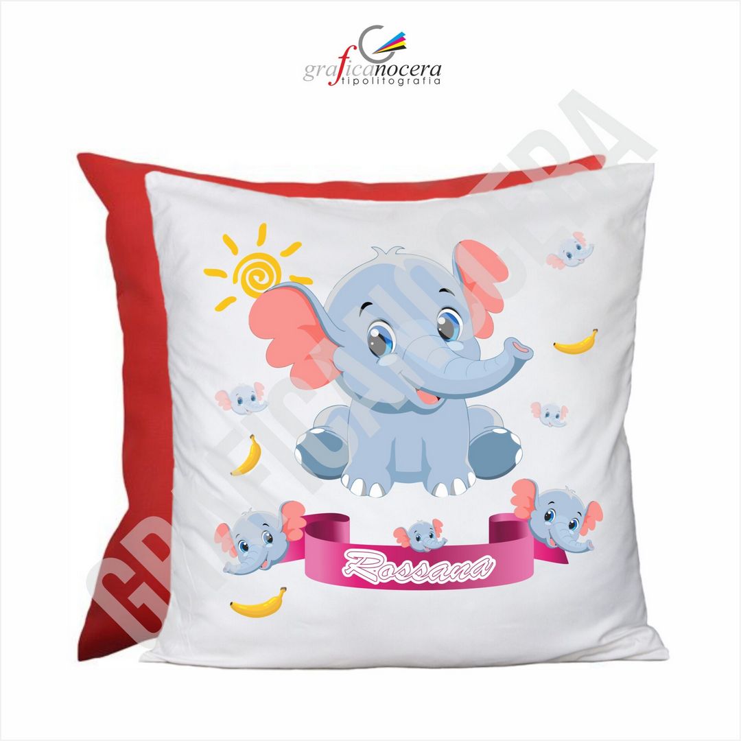 Cuscino Quadrato Elefante con Nome bambino bambina idea regalo