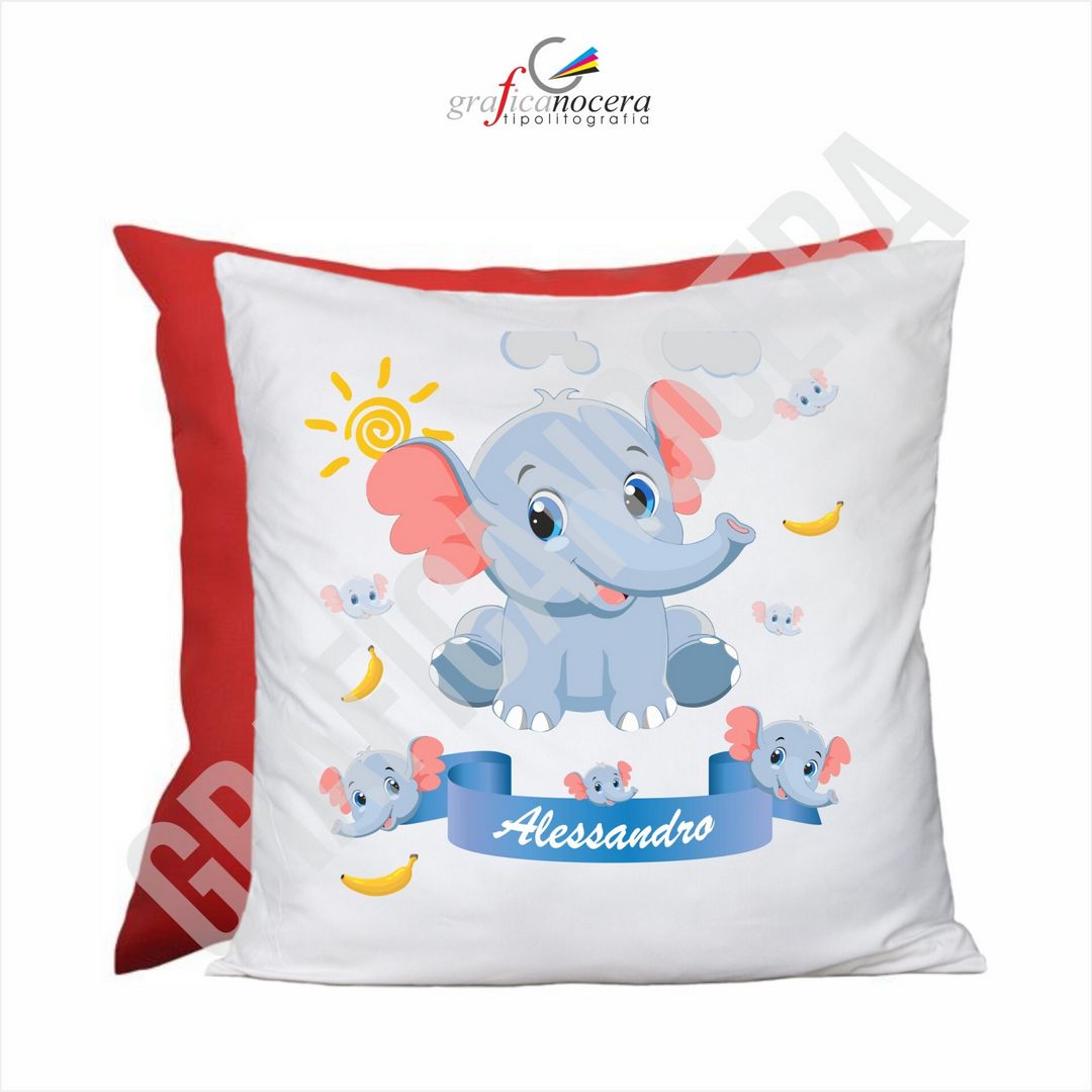 Cuscino Quadrato Elefante con Nome bambino bambina idea regalo