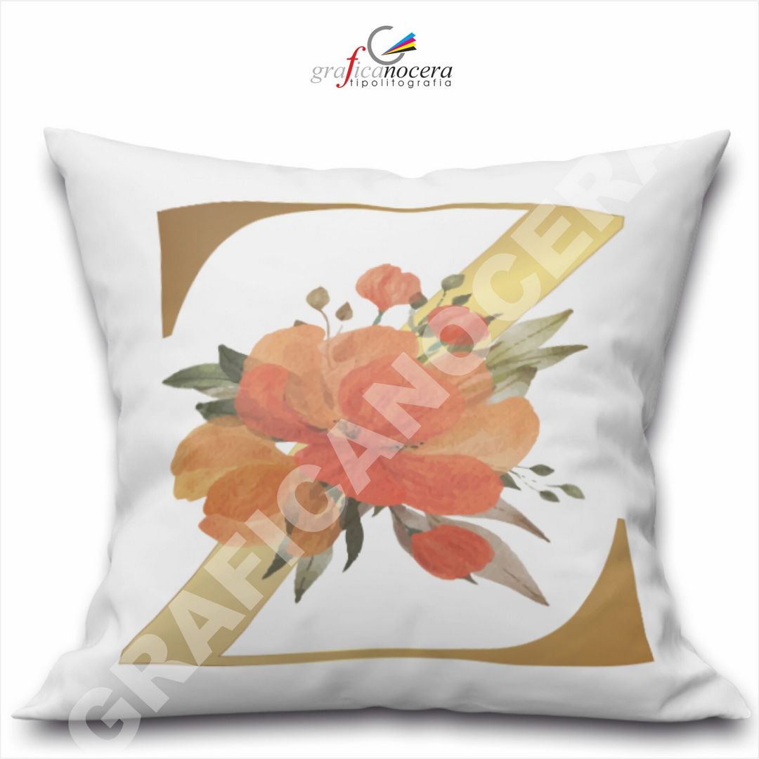 Cuscino Quadrato Personalizzato con iniziale oro nome fiori decoro casa arredo - Retro Bianco - 40cm X 40cm