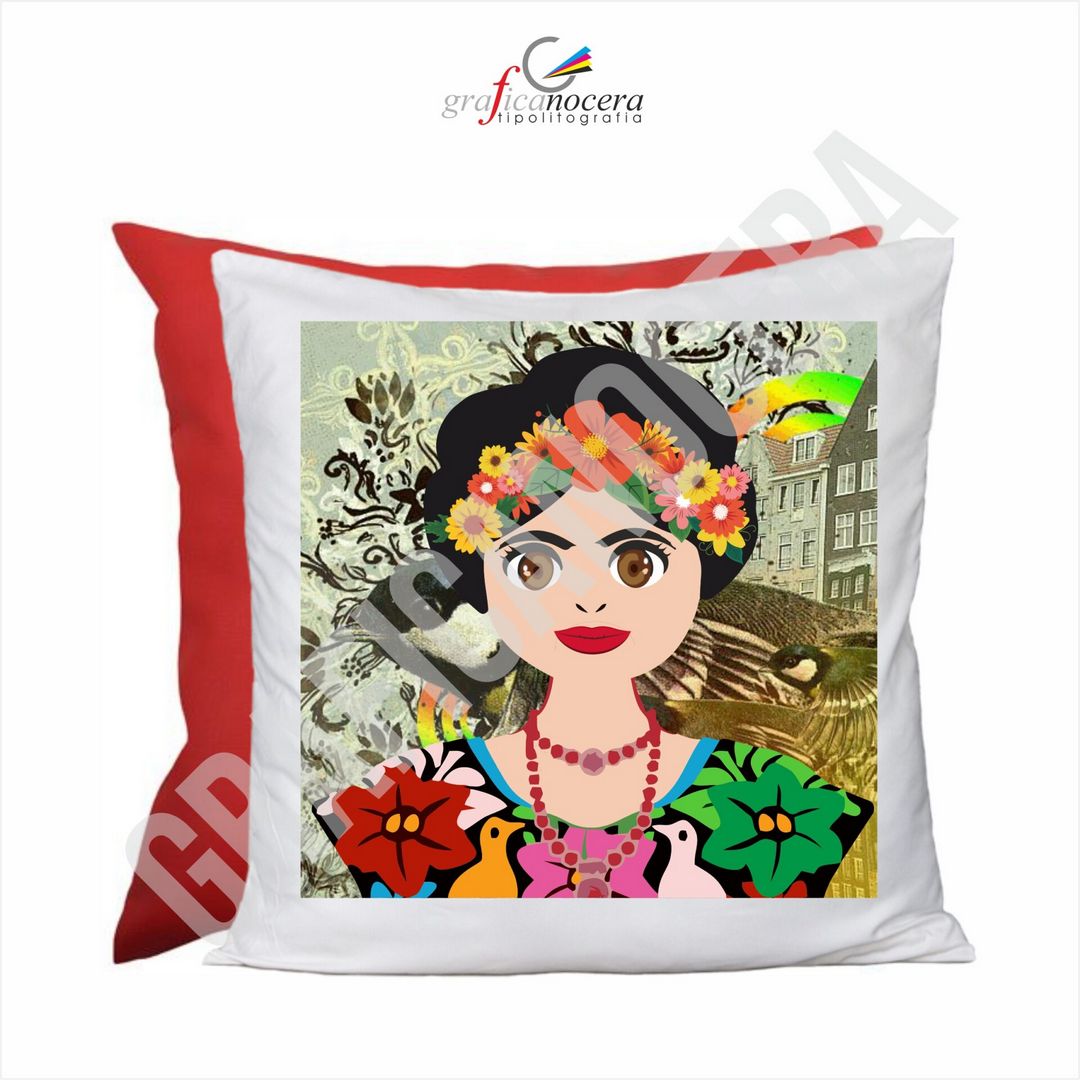 Cuscino Quadrato Frida Kahlo design idola Rosso idea regalo