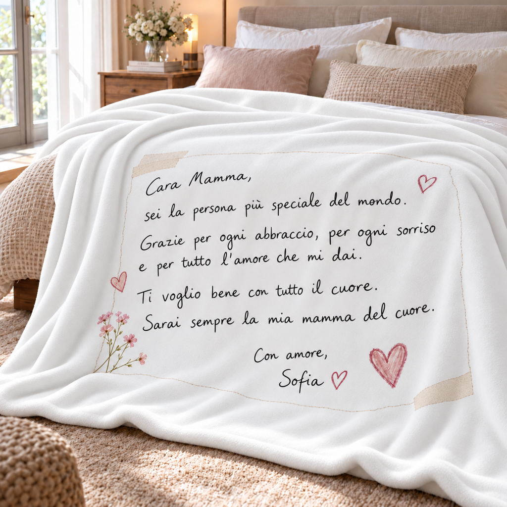 Plaid in Pile Dedica Lettera da parte dei Figli ricorrenza idea regalo per mamma papà