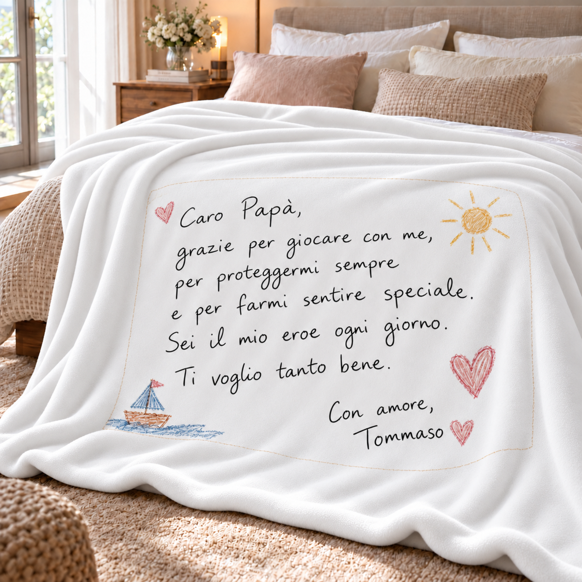 Plaid in Pile Dedica Lettera da parte dei Figli ricorrenza idea regalo per mamma papà