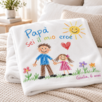 Plaid Personalizzato con Disegno del Bambino – Coperta in Pile con Dedica, Nome e Disegno