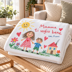 Plaid Personalizzato con Disegno del Bambino – Coperta in Pile con Dedica, Nome e Disegno