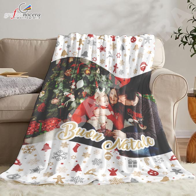 Plaid Natalizio personalizzato con foto coperta calda biancheria letto idea regalo natale