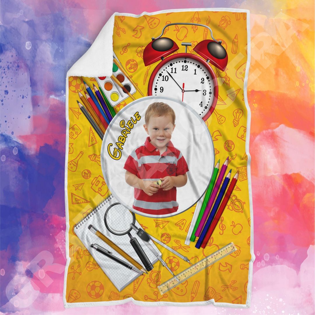 Plaid personalizzato con Foto Bambino Scuola coperta in pile ricorrenza idea regalo