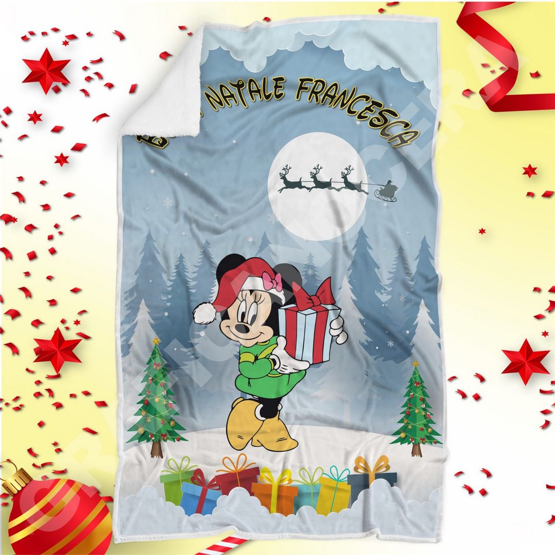 Plaid Natalizio mod. 10 personalizzato con Nome Minnie Bambina coperta calda biancheria letto idea regalo natale