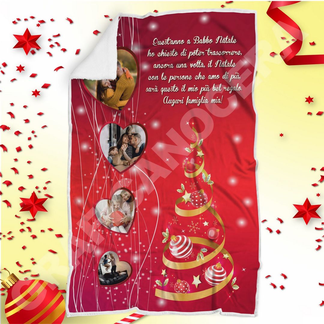 Plaid Natalizio mod. 5 personalizzato con foto coperta calda biancheria letto idea regalo natale