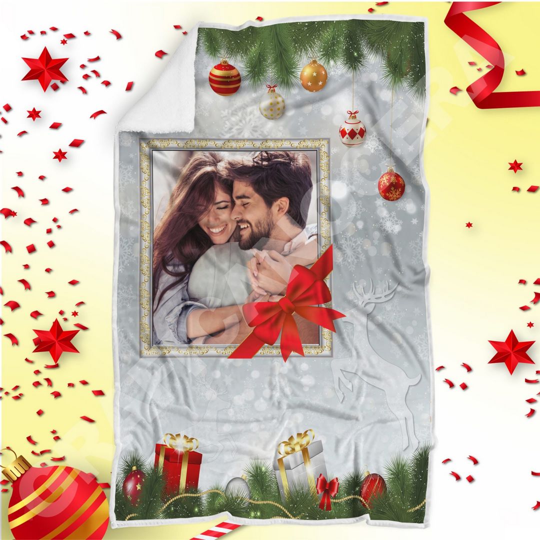 Plaid Natalizio mod. 7 personalizzato con foto coperta calda biancheria letto idea regalo natale