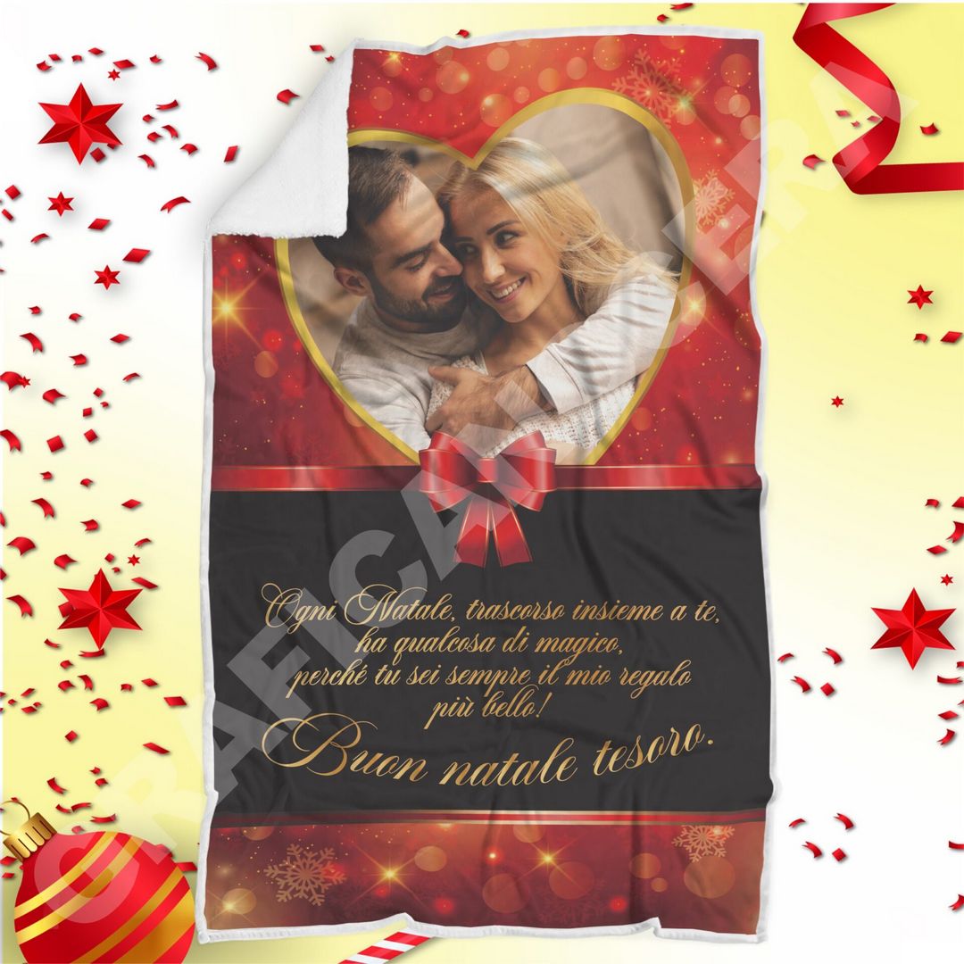 Plaid Natalizio mod. 8 personalizzato con foto coperta calda biancheria letto idea regalo natale