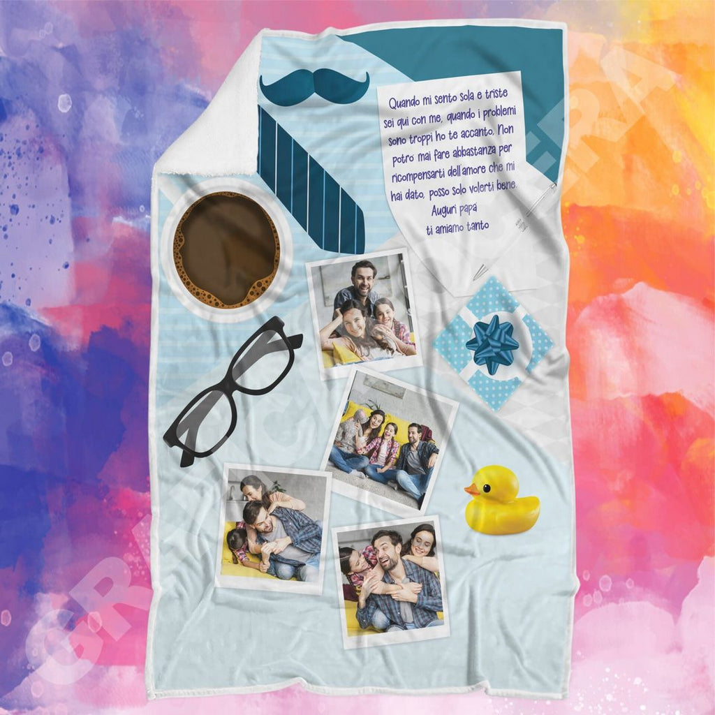 Festa del Papà Plaid in pile varie misure con FOTO PERSONALIZZATA Idea Regalo