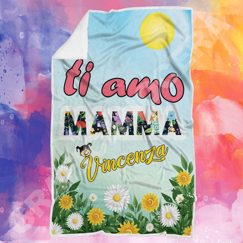 Festa della Mamma Plaid in Pile varie misure con Nome/i Personalizzato/i Figlio/a/i Tanti Auguri Mamma Idea Regalo