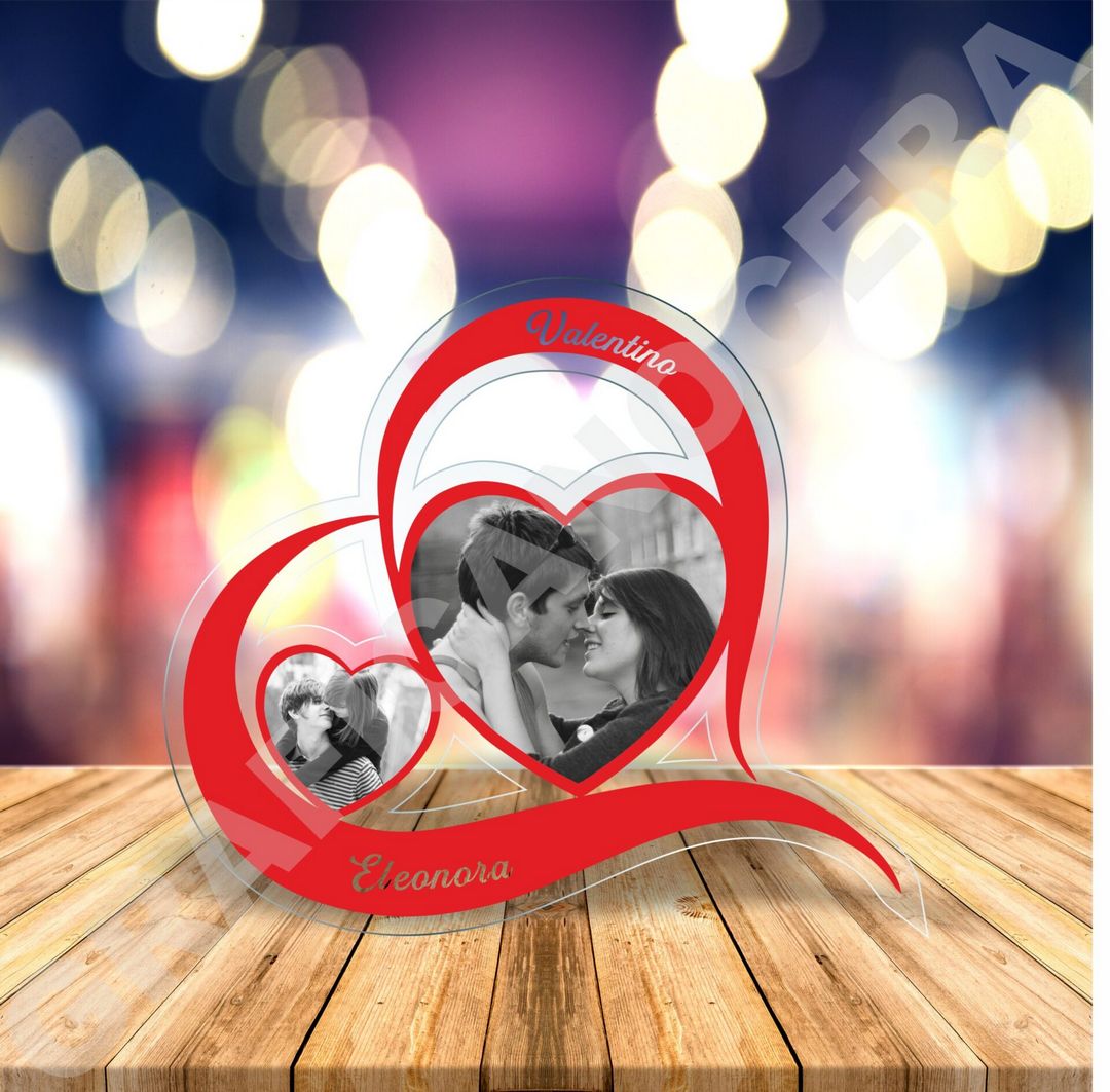 Cuore in plexiglass personalizzato con FOTO e NOMI