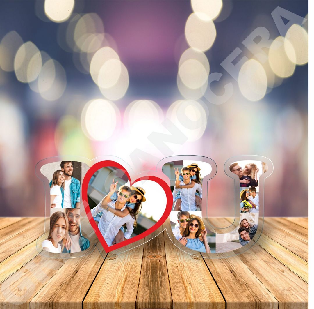 Scritta I LOVE YOU in plexiglass personalizzata con le tue FOTO