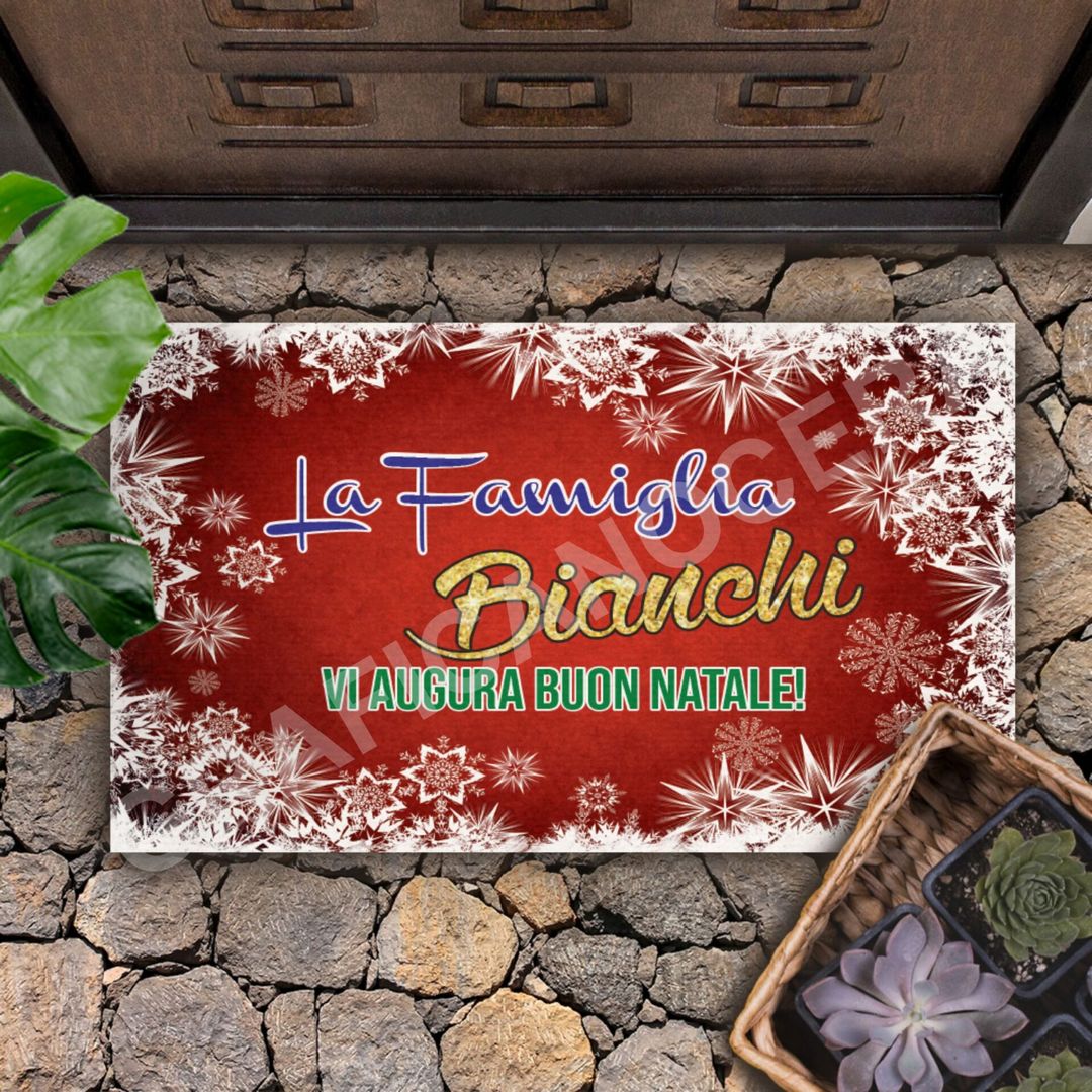 Tappeto 45cm X 80cm in moquette natalizio con cognome famiglia personalizzato